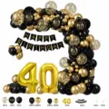 Black and gold 40th birthday balloon arch kit with number balloons and banner for party. - Black Gold 40th Birthday Set