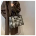 Sac cabas en toile à carreaux noir et blanc pour femme, grand sac bandoulière élégant. - Coupe régulière / Grille Noir Blanc