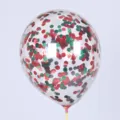 Ballon Confetti Transparent avec Paillettes Rouges et Vertes pour Décoration Fête - Paillettes Rouges Vertes