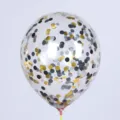 Ballon transparent de 12 pouces rempli de confettis dores, argentes et noirs pour fete. - Paillettes Or Noir Argent