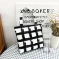 Black and white grid canvas tote bag, large capacity casual single shoulder handbag for daily. - Off White