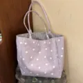 Stylish large capacity polka dot canvas shoulder tote bag for daily casual commute - Light Purple