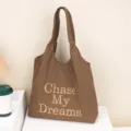 Casual nylon tote bag for women large capacity shoulder handbag with chic embroidered letters style - Coffee