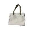 Simple canvas tote bag, casual commuter shoulder bag with front pockets for daily use. - Off White