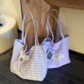 Large capacity canvas tote bag for women, stylish casual shoulder bag with unique print. - Purple Canvas Double-Sided Carry (Single Bag Without Pendant)