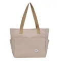 Beige canvas tote bag casual shoulder bag with front pockets and sturdy handles stylish daily use - Khaki