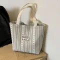 Japanese style canvas tote bag women fashion striped handbag shoulder casual commuting bag - Off White