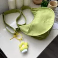 Green crescent shoulder bag with cute yellow flower pendant casual crossbody bag for women - With Charm / Grass Green