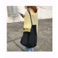 Black canvas tote bag for women, large capacity casual shoulder bag, minimalist daily bag. - Black