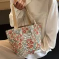 Vintage floral woven tote bag for women, stylish canvas shoulder bag for daily commute school - S / Red Floral