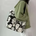 Canvas tote bag for women students large capacity casual shoulder bag with artistic face print - Off-White Portrait