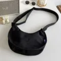 Black nylon hobo shoulder bag casual minimalist crossbody bag for women daily street style. - No Pendant / Black