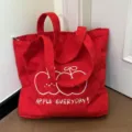 Red corduroy tote bag with cute apple embroidery, stylish and spacious everyday shoulder bag. - Apple Shoulder Bag