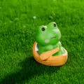 Miniatura statuetta rana in resina nella barca micro paesaggio giardino decorazione - Rana che rema
