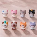 Miniatur Cartoon Katze PVC Figuren Größentabelle und Gewicht für Heimdekoration. - Katzen Treffen / 8er Pack / Mehrfarbig