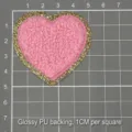 Pink heart shaped towel embroidery patch glitter border iron on cloth applique craft accessory - Heart (Shiny Leather) / Pink