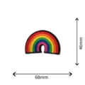 Embroidered rainbow patch detail view, colorful fabric badge showcasing dimension specs clearly. - Black Base Rainbow Color