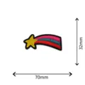 Detailed view of the colorful shooting star embroidered patch, size 70x32mm, adhesive back. - Black Background Shooting Star Rainbow