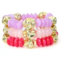 Pulsera de cuentas apilable multicapa bohemia con cuentas translúcidas y doradas. - Pulsera Multicapa Rosa Púrpura Rojo (4)