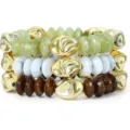 Pulsera de cuentas multicapa de estilo bohemio con detalles dorados para mujeres - Pulsera de Tres Capas Verde Blanco Marrón (5)
