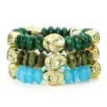 Juego de pulseras de cuentas apilables multicapa con metal dorado brillante y diseño - Pulsera Multicapa Verde Azul (6)