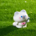 Simpatica statuetta in miniatura di gatto bianco in resina ornamento da giardino per bonsai - Gatto che Mangia
