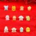 Cute Chinese zodiac resin animal figurines variant, colorful micro landscape ornaments display. - Set of 12