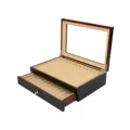 Scatola espositore per penne in legno con coperchio in vetro, scomparti in velluto beige. - Nero Verniciato / 23 Scomparti