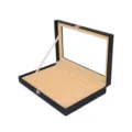 12 slot PU leather pen display box black watch and jewelry storage box with glass lid - 12 Pieces / Black