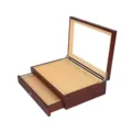 Scatola espositore in legno per penne stilografiche con coperchio in vetro e pratico cassetto. - Vernice a Forno Rosso Vino / 23 Scomparti