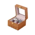 Wooden 2-Slot Watch Box Display Case with Glass Lid Brown Retro Watch Storage Organizer - 2 Slots / Ash Wood