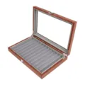 Boîte de présentation pour stylo en bois avec couvercle en verre et organiseur en velours - 12 Emplacements / Couleur Bois Poirier Rouge