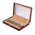 PU leather pen display storage box with transparent window and metal ballpoint pens - 12-Slot Leather Pen Storage Box Wine Red