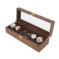Wooden watch box für 6 slots display case jewelry storage organizer with glass lid brown Display - 6-Slot Black Walnut Wood with Grey Interior