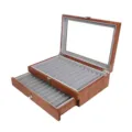 Boîte de présentation de stylo en bois vintage avec couvercle en verre, étui de rangement à 23 fentes. - 23 Emplacements / Couleur Bois Poirier Rouge
