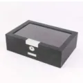 Black wooden fountain pen display box with glass top, large capacity pen storage case. - 23-Slot Luxury Fountain Pen Storage Box / Black