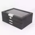 Scatola porta penne stilografiche nera in legno con coperchio in vetro e cassetti - Scatola Porta Penne di Lusso a 34 Slot / Nero