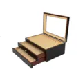 Wooden pen display storage box with glass lid and drawers for fountain pens office stationery. - Black