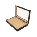 Wooden 12-slot pen display box with clear acrylic lid and velvet slots for fountain pens. - Black