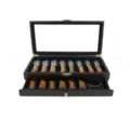 Elegante caja de almacenamiento de madera para navajas con tapa de cristal y cajón. - Caja de Almacenamiento de Cuchillo de Bolsillo de Grano de Ébano Pintado de 2 Capas