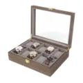 Wooden 10-Slot Watch Box Display Case, Wood Grain Storage Organizer with Glass Top - 10 Slots / Upgraded Black Walnut Wood Veneer with Grey Interior