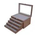 Boîte de présentation pour stylo-plume en bois avec couvercle en verre et quatre tiroirs. - 56 Emplacements 5 Niveaux / Couleur Noyer Noir