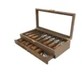 Caja de almacenamiento de madera con tapa de cristal y cajón para cuchillos plegables. - Caja de Almacenamiento de Cuchillo de Bolsillo de Nogal Negro de 2 Capas