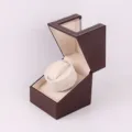 Single watch winder automatic mechanical watch display box PU leather brown with clear top window - AU Plug / 1+0 Coffee and Beige