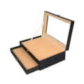 Double-layer PU leather pen display box with clear glass lid and 24 storage slots for pens. - 24 Pcs/Set / Black