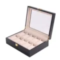Black wooden watch box with glass lid 10 slot vintage display storage case organizer - 10 Slots / Black & Beige