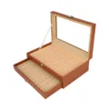 24-slot PU leather fountain pen display box with clear glass lid and storage drawer brown - 24 Pcs/Set / Orange