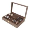 Wooden Watch And Jewelry Storage Box With Glass Lid Brown Wood Finish Variant SKU Display - 8+2 Grid Watch and Jewelry Box / Walnut / Coffee Inner