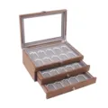 Boîte de présentation de rangement en bois avec couvercle en verre, tiroirs multicouches, velours. - 30 Grilles / Noyer avec Gris