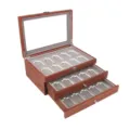Boîte de rangement multi-couches en bois avec couvercle en verre et tiroirs pratiques. - 30 Grilles / Bois de Rose avec Gris